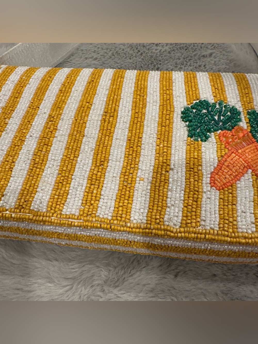 Hand Beaded Carrot Pattern Shoulder Bag - Yellow/Orange/Green - Picture 3 of 5